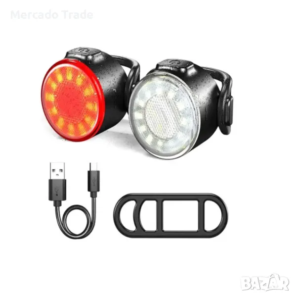 Комплект фар и Стоп за велосипед Mercado Trade, USB, снимка 1