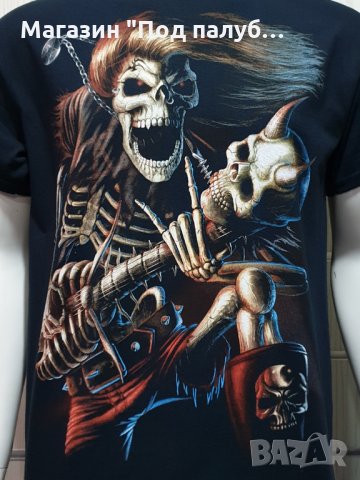 Нова мъжка тениска с дигитален печат Скелет с китара, снимка 2 - Тениски - 30116241