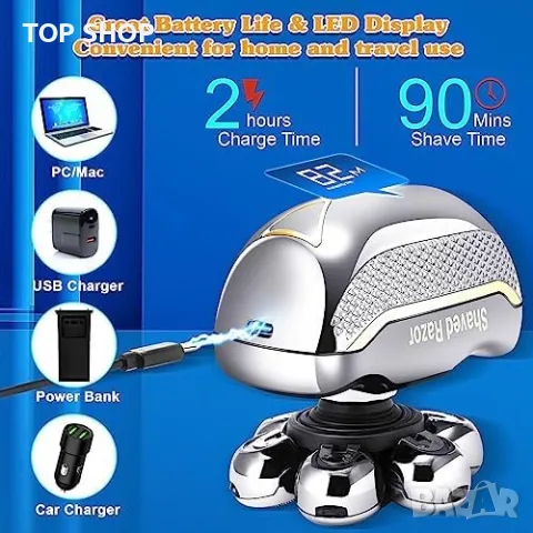 Нов Водоустойчив 7D бръснач самобръсначка за глава мъже бръснене, снимка 3 - Електрически самобръсначки - 49321247