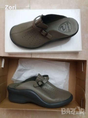 -30% Анатомични чехли за широк крак от ЕСТЕСТВЕНА КОЖА в зелен цвят номер 37, снимка 1