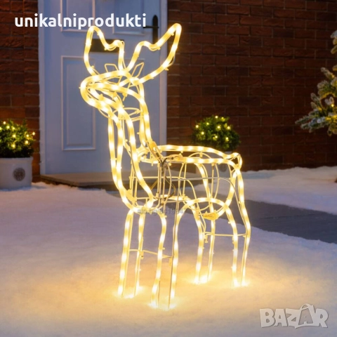 3D LED коледен елен 1 м х 80 см, топла светлина с флаш ефект, IP65
