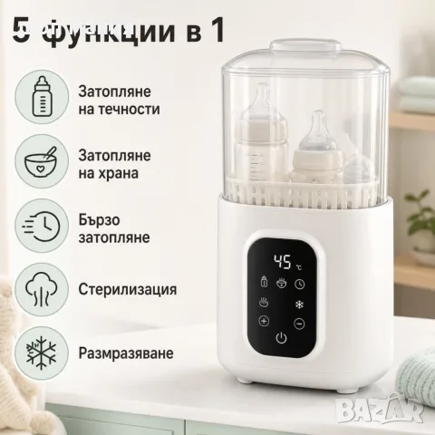 Подгревател за бебешки шишета и храна 5 в 1 – затопляне, размразяване и стерилизация, 200W, снимка 4 - Стерилизатори - 55936270