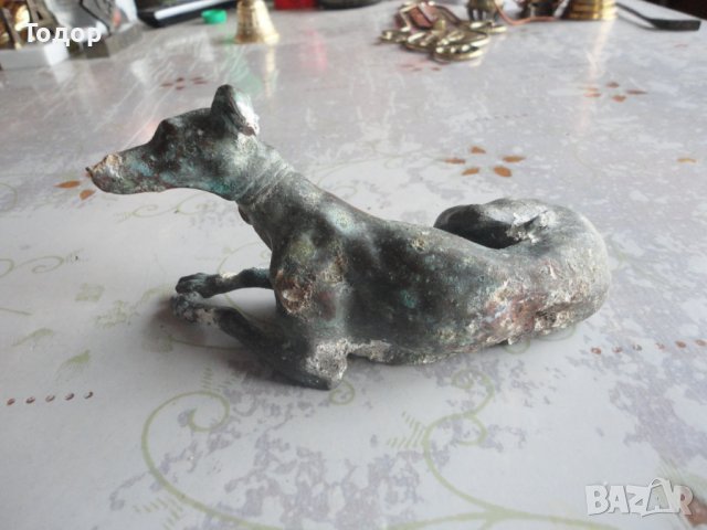 Малка бронзова пластика куче хрътка 19 век , снимка 4 - Колекции - 39947376