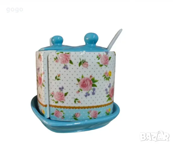 Порцеланова захарница с две лъжички и чинийки , снимка 4 - Сервизи - 47395790