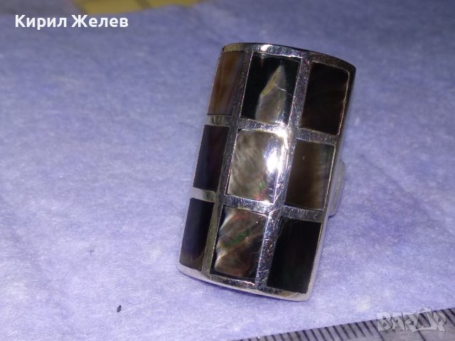 РАЗКОШЕН СЕДЕФЕН СРЕБЪРЕН ФЕШЪН АРТ ПРЪСТЕН СРЕБРО 925 с ЮВЕЛИРНО РЪЧНО ШЛИФОВАН КРАЛСКИ СЕДЕФ 39987, снимка 4 - Пръстени - 42612321