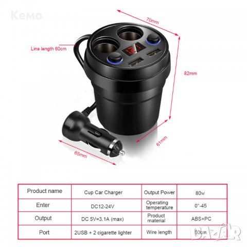 Волтметър разклонител и зарядно за телефон за кола, снимка 5 - Аксесоари и консумативи - 29305890