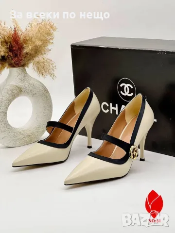 Chanel Луксозни Дамски Обувки На Висок Ток С Каишка Тип Mary Jane И Златно Бижу Код SEM-750, снимка 4 - Дамски обувки на ток - 56110589