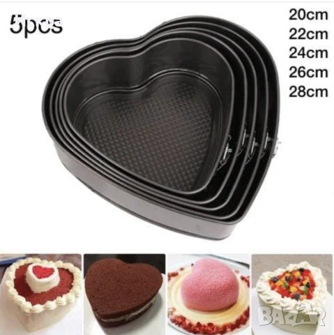 Комплект 5 броя тефлонови форми - Сърце , снимка 2 - Съдове за готвене - 44150358