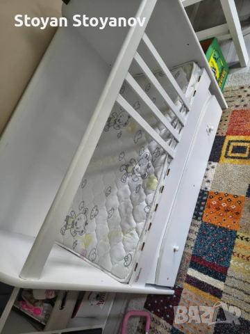Бяла дървена бебешка кошара + матрак, снимка 4 - Кошарки - 52593890