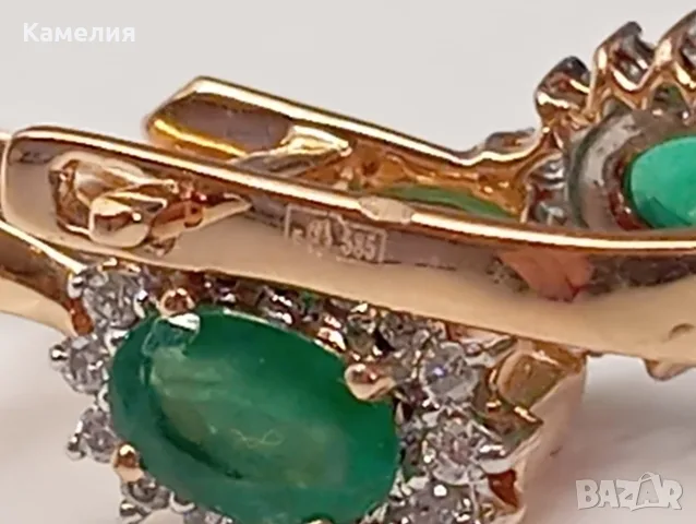 Руско злато. Обеци с брилианти и изумруди, снимка 10 - Обеци - 56256689