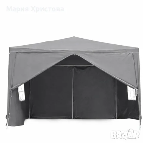 Градински PVC Павилион 3x3 м Сив – Водоустойчива Шатра с Прозорци и Странични Стени, снимка 2 - Градински мебели, декорация  - 55805063