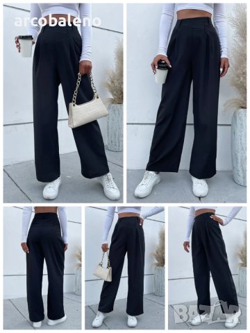 Дамски моден едноцветен ежедневен панталон с висока талия - 023 