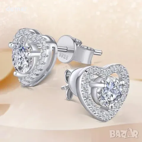 Обeци със сърце от моасанит 0.5 CT, S925 с родиево покритие – за подарък, снимка 5 - Обеци - 55849780