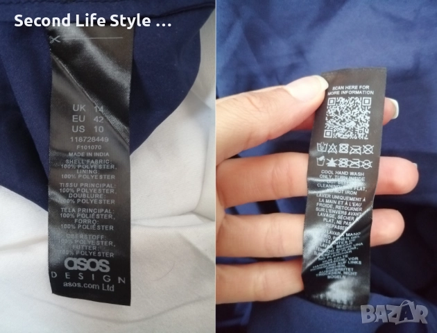 Нова дамска елегантна ASOS DESIGN midi рокля от тъмносиньо кадифе, р-р L, снимка 18 - Рокли - 52923698