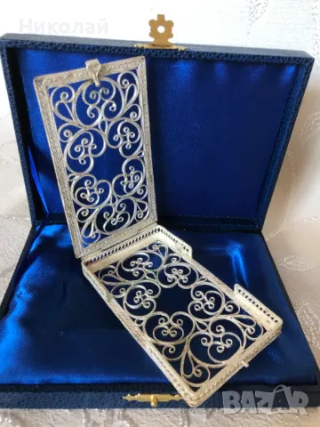 Визитник, руски сребърен филигран, ръчна изработка, сертификат, подаръчна кутия, нов идея за подарък, снимка 3 - Други - 47329994