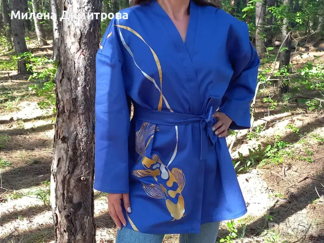 Ръчно рисувано сатенирано кимоно , снимка 6 - Сака - 48960802