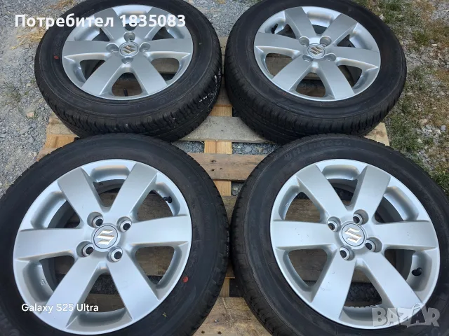 Лети джанти 15ки 4х100 Suzuki + летни гуми 185/60/15 Hankook, снимка 2 - Гуми и джанти - 55845614