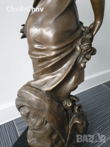 68см-17кг Moreau статуетка/френска бронзова скулптура/голяма фигура на жена с цветя, снимка 12 - Статуетки - 52570330