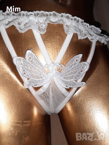 М/L Бяла дантелена прашка с пеперуди, снимка 4 - Бельо - 38939450