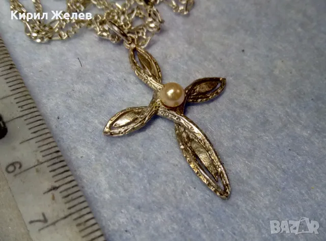 АЖУРЕН СРЕБЪРЕН КРЪСТ със СРЕБЪРНА ВЕРИЖКА КАРТИЕ ПЛЕТКА СРЕБРО 925 с БЯЛА ПОЗЛАТА и ПЕРЛА 31187, снимка 8 - Колиета, медальони, синджири - 49378779