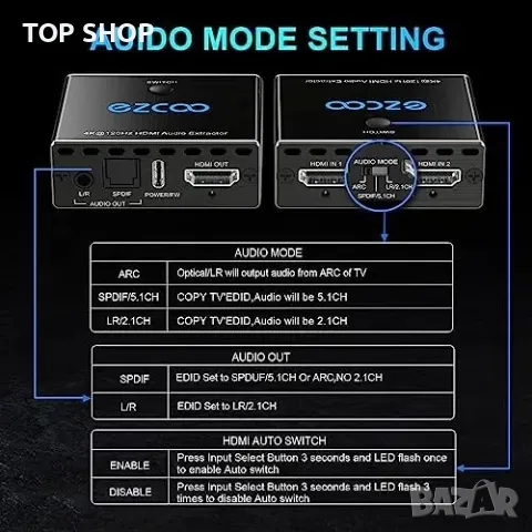 Превключвател за аудио екстрактор 2 в 1, снимка 6 - Друга електроника - 48776958