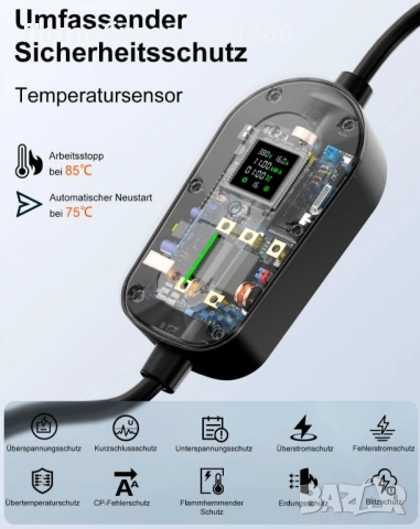 Мобилна зарядна станция EV Wallbox 11kW тип2 3-фазна 7м кабел CEE16A към тип2 + адаптер за монофазно, снимка 10 - Аксесоари и консумативи - 53939389