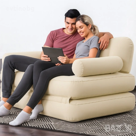 Двоен надуваем матрак с разтегателен диван за спане, снимка 4 - Дивани и мека мебел - 53897418