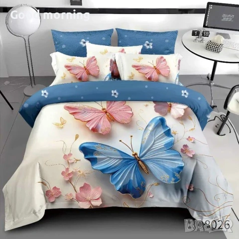 Флорален комплект с ластик, 100% памук 1 бр. х плик за завивка 200 x 230 cm 1 бр. х долен чаршаф , снимка 12 - Спално бельо - 54090365