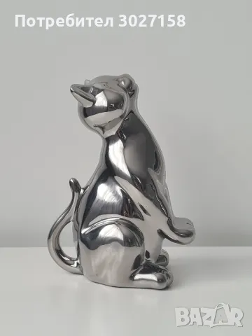 Сребриста декоративна фигурка котка, снимка 3 - Декорация за дома - 49712356