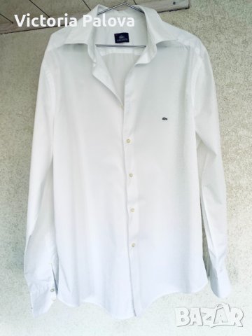 Бяла риза LACOSTE оригинал, премиум-памук, снимка 5 - Ризи - 36702430