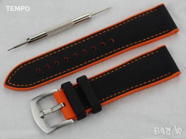 СИЛИКОНОВА КАИШКА ЧЕРНА С ОРАНЖЕВО- 20мм + ПОДАРЪК, снимка 4 - Каишки за часовници - 48451702