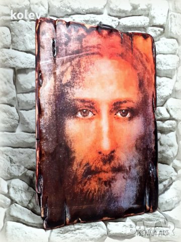 Исус Христос Торинската плащеница, картина декупаж 30/20 см , снимка 3 - Икони - 35005150