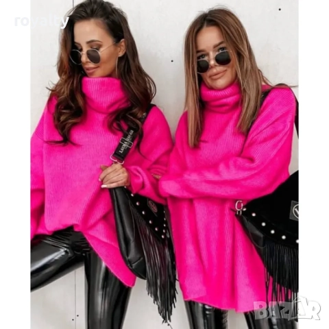 Плетен неонов блузон с поло яка 