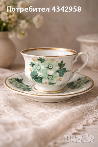 Антична немска порцеланова чаша с чинийка KPM Krister ~1910 г.