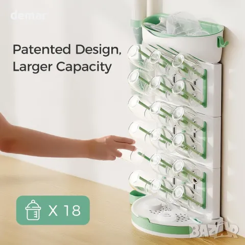 momcozy Стойка за сушене на бебешки шишета, максимум 18 шишета, разглобяема, снимка 2 - Прибори, съдове, шишета и биберони - 50266559