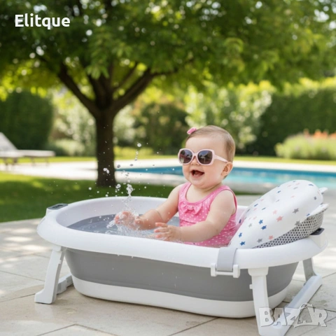 Сгъваема бебешка вана с термометър и възглавница, снимка 6 - Детски колички - 53005922