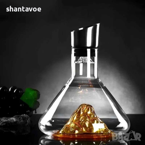 Стъклен декантер за вино с релефно дъно планински връх, снимка 6 - Подаръци за юбилей - 52918515