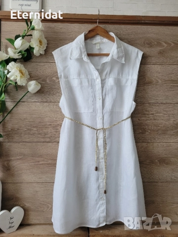 Нова дълга бяла риза ЛЕН, снимка 4 - Ризи - 51628040