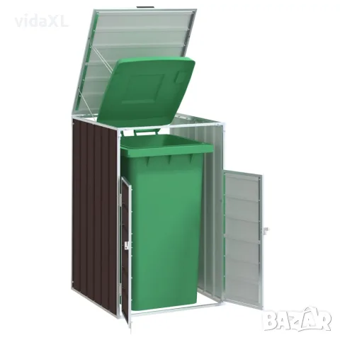 vidaXL Навес за един кош за боклук, Кафяв, 72x81x115 см, стомана, снимка 2 - Кошове за боклук и контейнери - 56147466