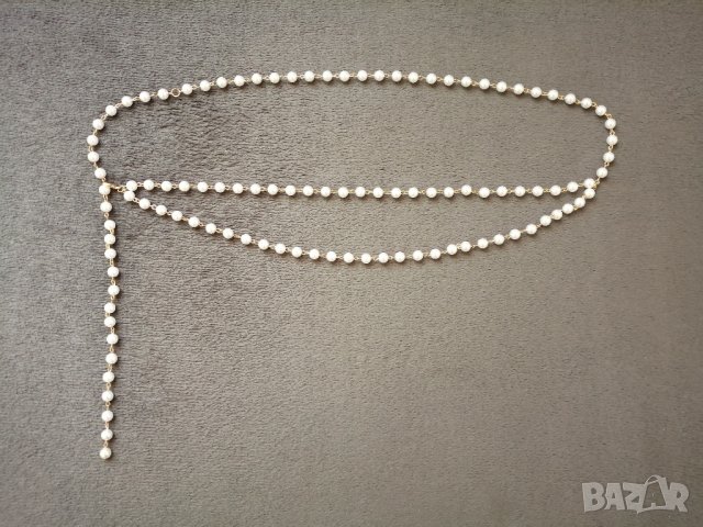 Стилен дамски колан с бели перли и верижка в златист цвят, снимка 9 - Колани - 42790882