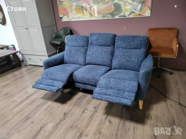 Сив диван от плат тройка с електрически релаксиращ механизъм, снимка 9 - Дивани и мека мебел - 50887320