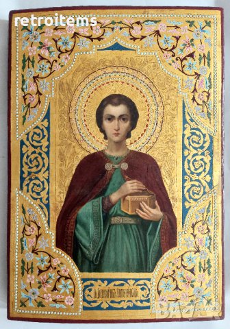 19 Век! Руска, ръчно рисувана върху злато, икона на Свети Пантелеймон