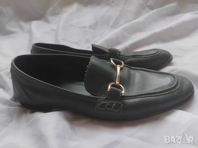 Zara дамски обувки в маслено зелен цвят - естествена кожа,  номер 39