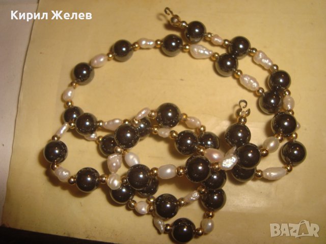 ФИНО КОЛИЕ с ШЛИФОВАН ХЕМАТИТ ТОПЧЕТА и ЕСТЕСТВЕНИ РЕЧНИ ПЕРЛИ и ЗЛАТИСТИ МЪНИСТА 27965, снимка 6 - Колиета, медальони, синджири - 37127977