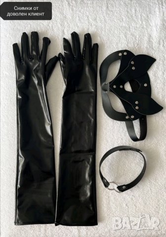 Секси комплект с кожени аксесоари Маска ръкавици и чокър, снимка 4 - Бельо - 44413662