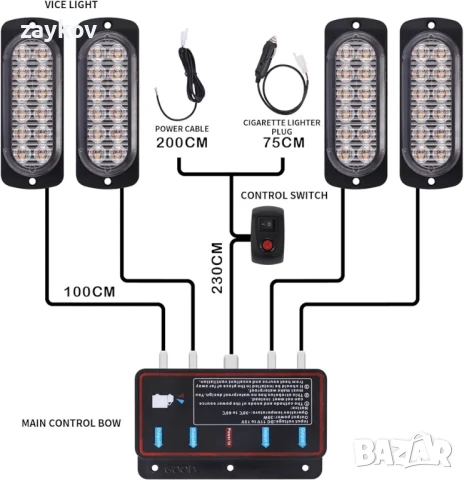 Предупредителни светлини за преден автомобил, пакет от 4 12 LED светлинни ленти, снимка 6 - Друга електроника - 50630709