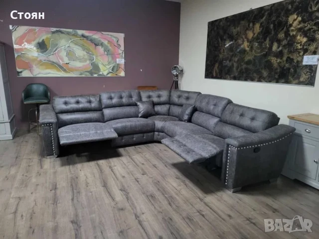 Кафяв ъглов диван от плат La-z-boy с ръчен релаксиращ механизъм, снимка 5 - Дивани и мека мебел - 50838162