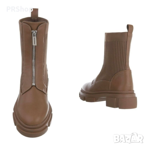 Дамски класически боти до глезена, Еко кожа/Текстил- Кафяви, снимка 2 - Дамски боти - 52008347