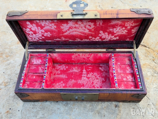 Кутия за бижута от дърво Vtg с азиатски дизайн резбован нефрит, снимка 10 - Декорация за дома - 52016781