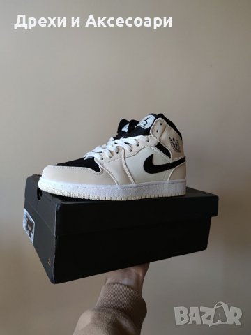 Nike Air Jordan 1 Mid SE GS Creamy White Barely Orange Light Cream Black Нови Оригинални Кецове, снимка 9 - Кецове - 38244571